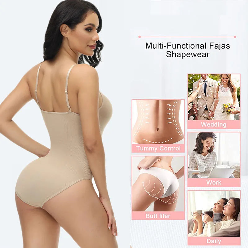 V Neck Spaghetti Strap Bodysuits Compression Body Suits Open Crotch Shapewear Slimming Body Shaper Smooth Out Bodysuit Shaper